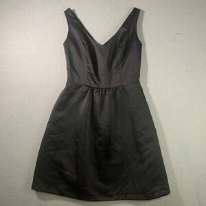 LulaKate Black Satin V-Neck Fit and Flare Cocktail Dress Size 4 With Pockets